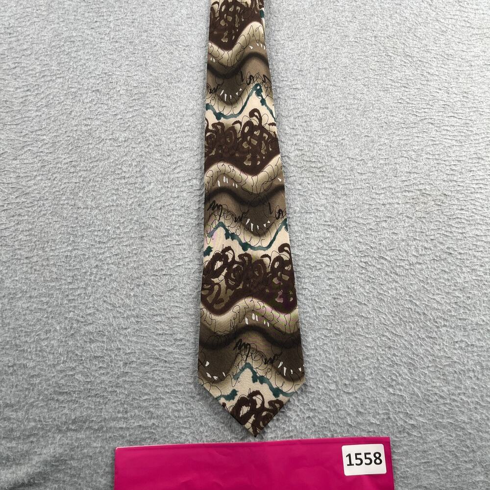 J Garcia Silk Necktie Capillaries Collection 19 Brown Abstract Tie